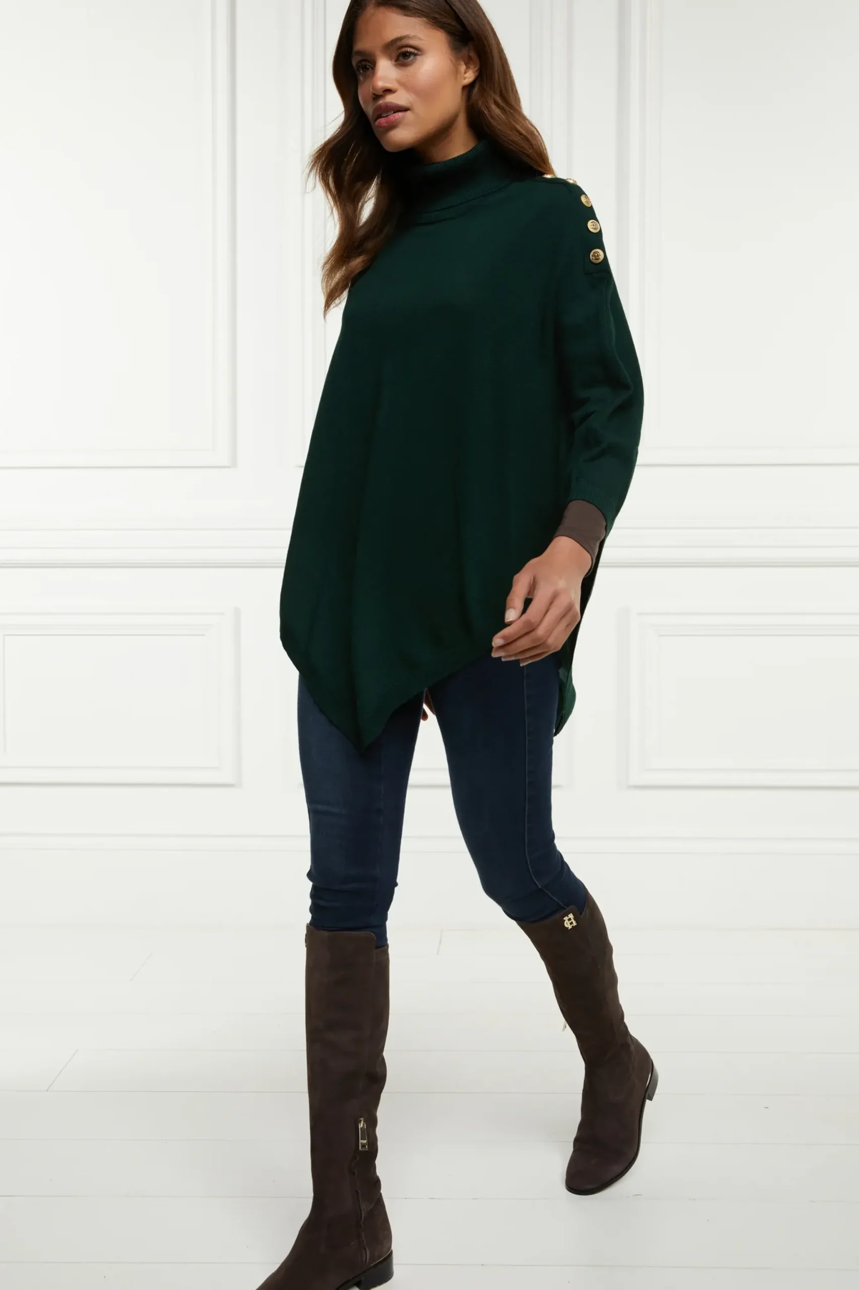 Holland Cooper Roll Neck Cape Deep Emerald Discount