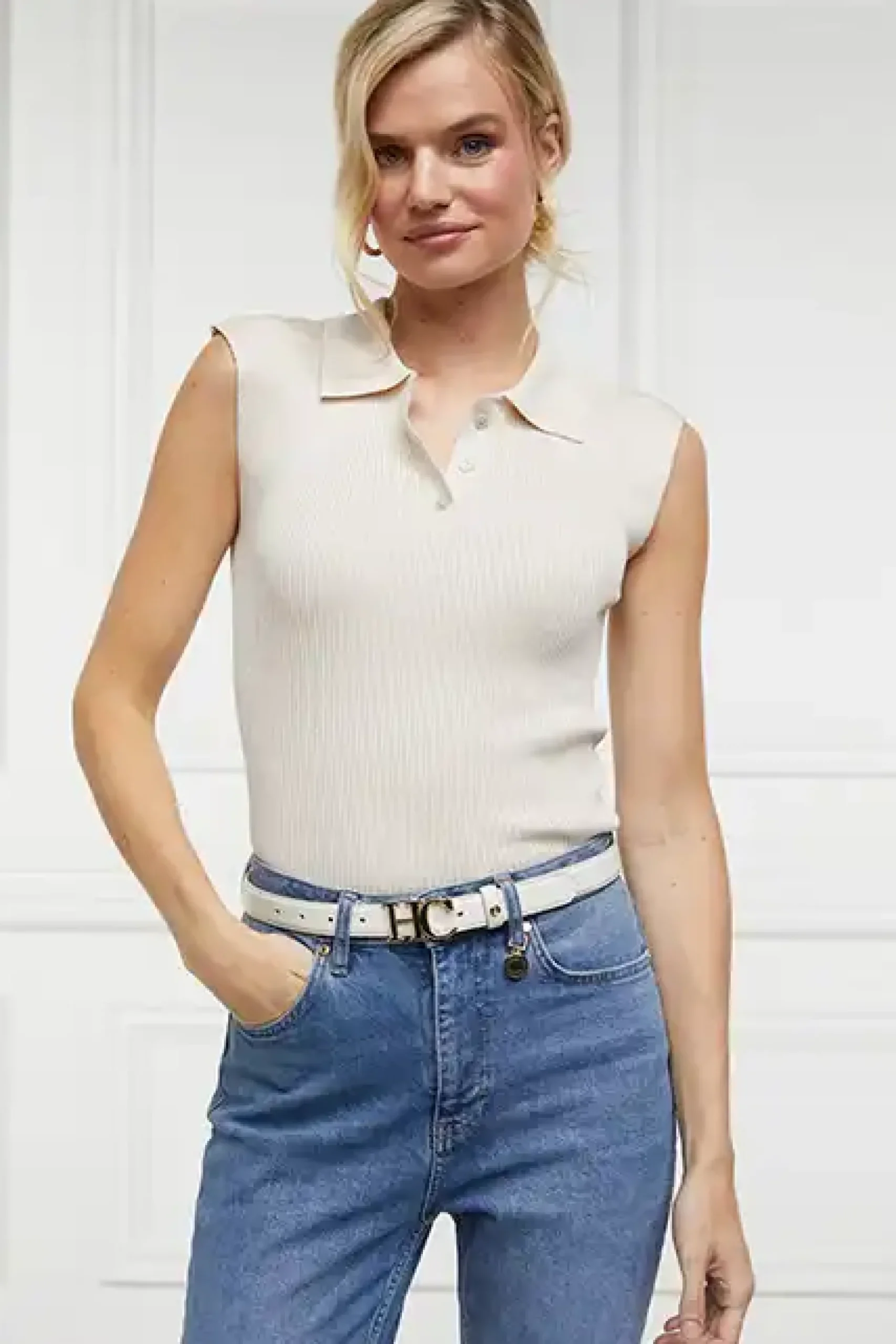 Holland Cooper Scarlett Polo Knit Ecru Sale