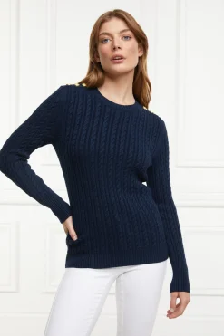 Holland Cooper Seattle Cable Crew Knit Ink Navy Hot