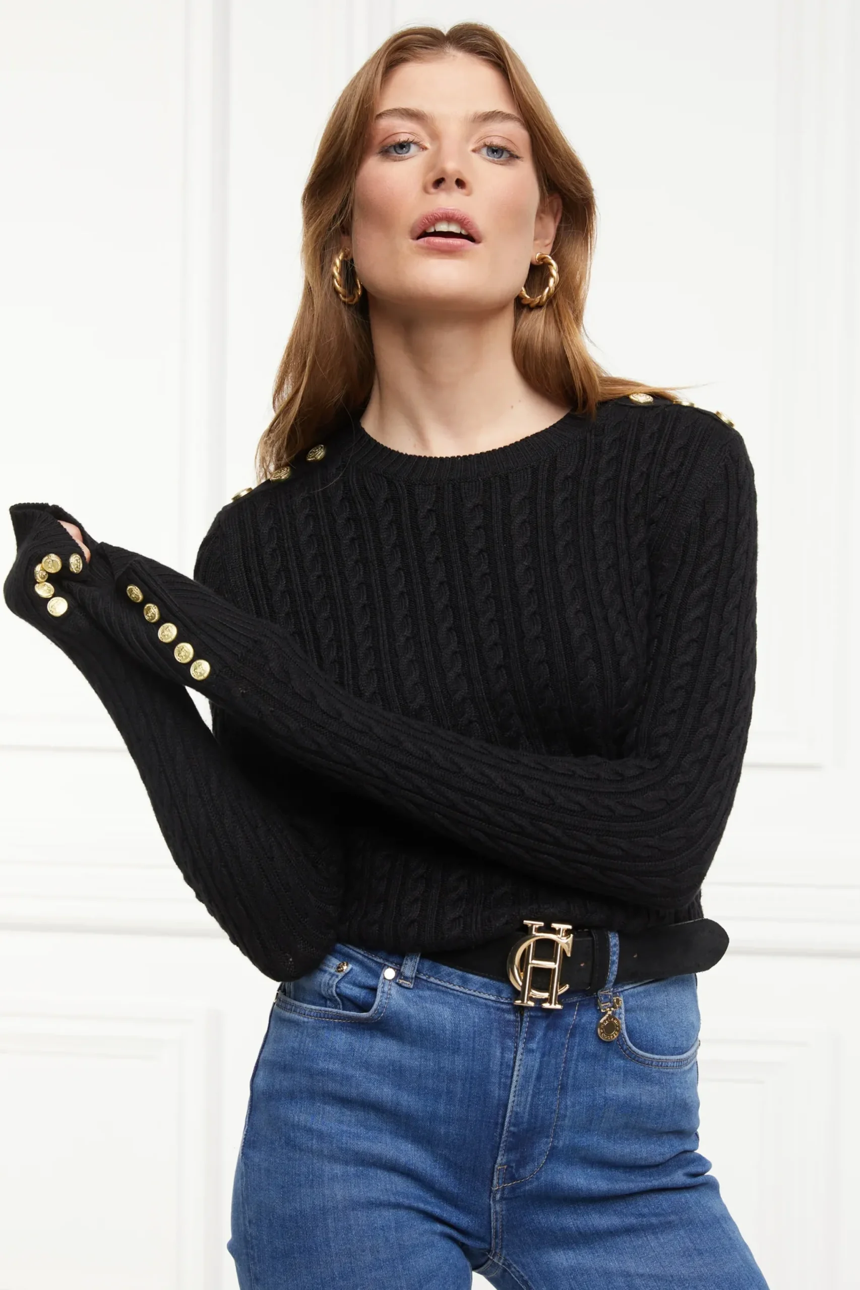 Holland Cooper Seattle Cable Crew Knit Black Best