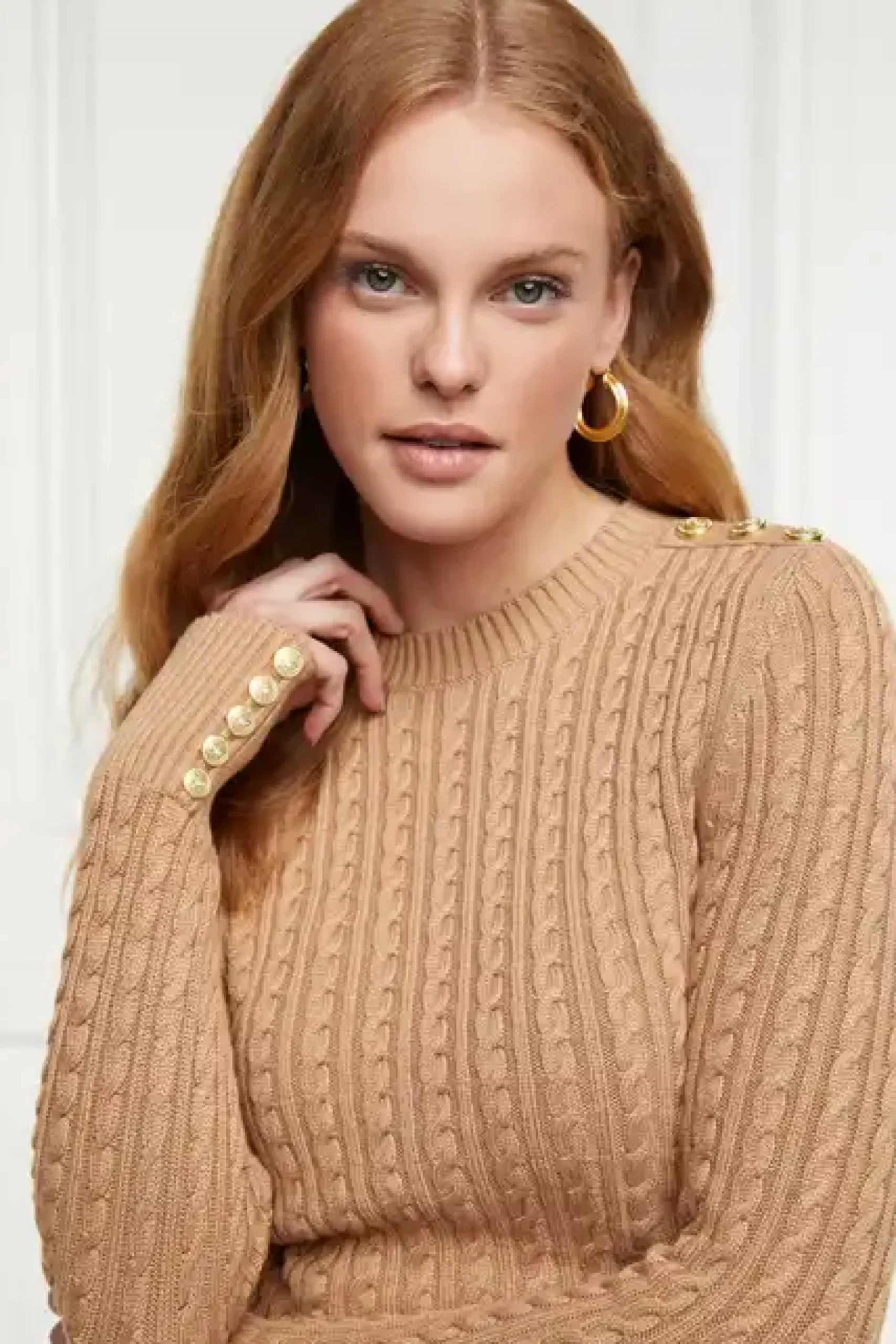Holland Cooper Seattle Cable Crew Knit Dark Camel New