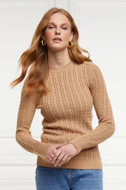 Holland Cooper Seattle Cable Crew Knit Dark Camel New
