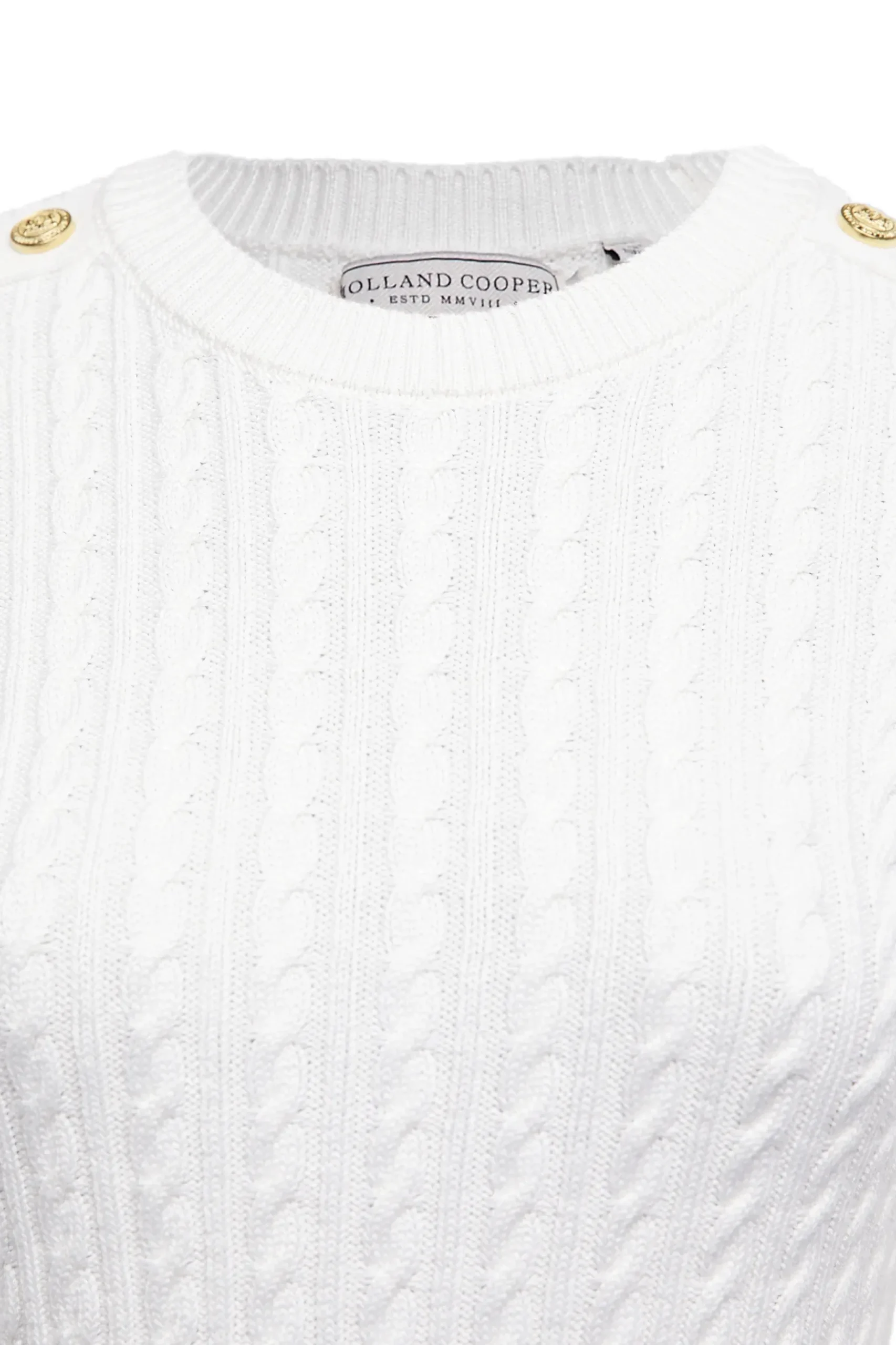 Holland Cooper Seattle Cable Crew Knit White