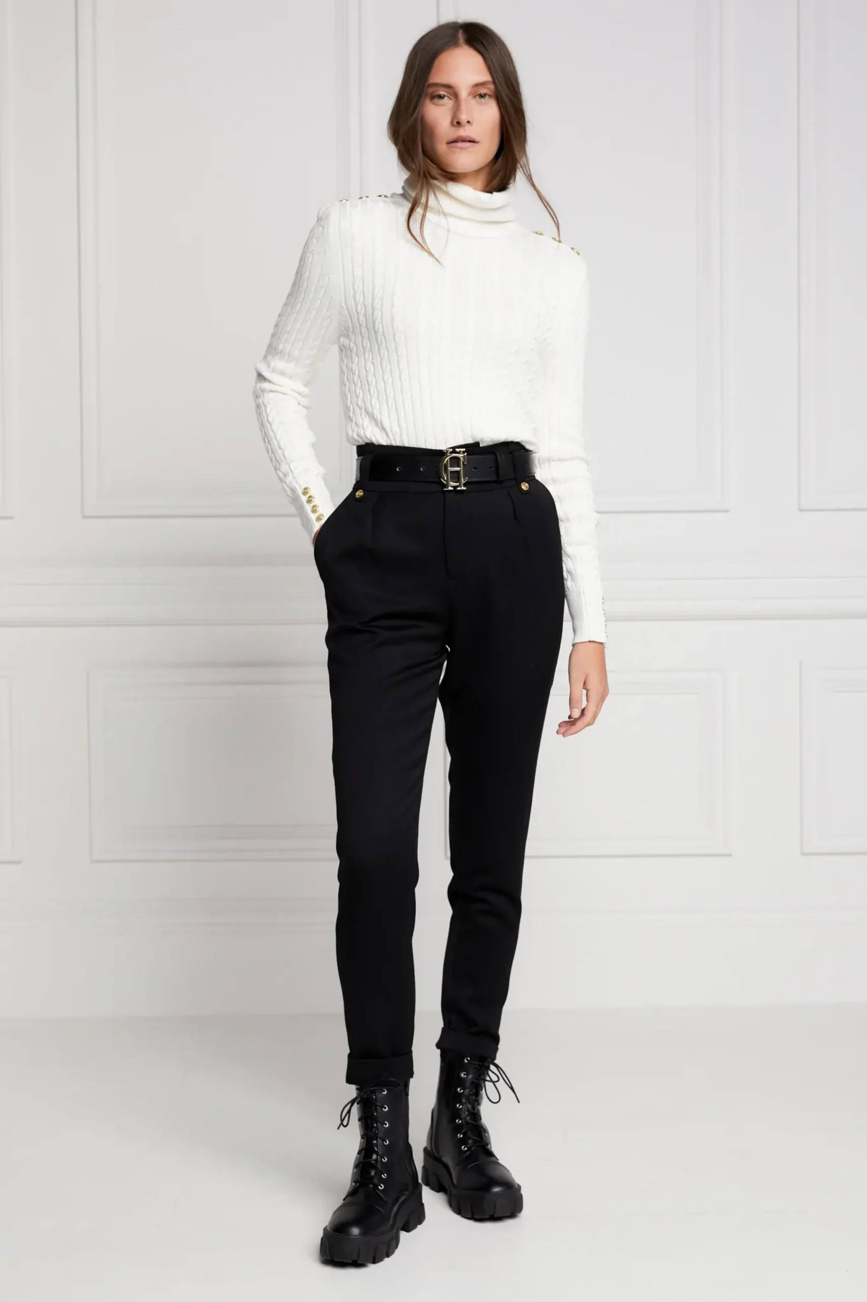 Holland Cooper Seattle Roll Neck Cable Knit Winter White Discount