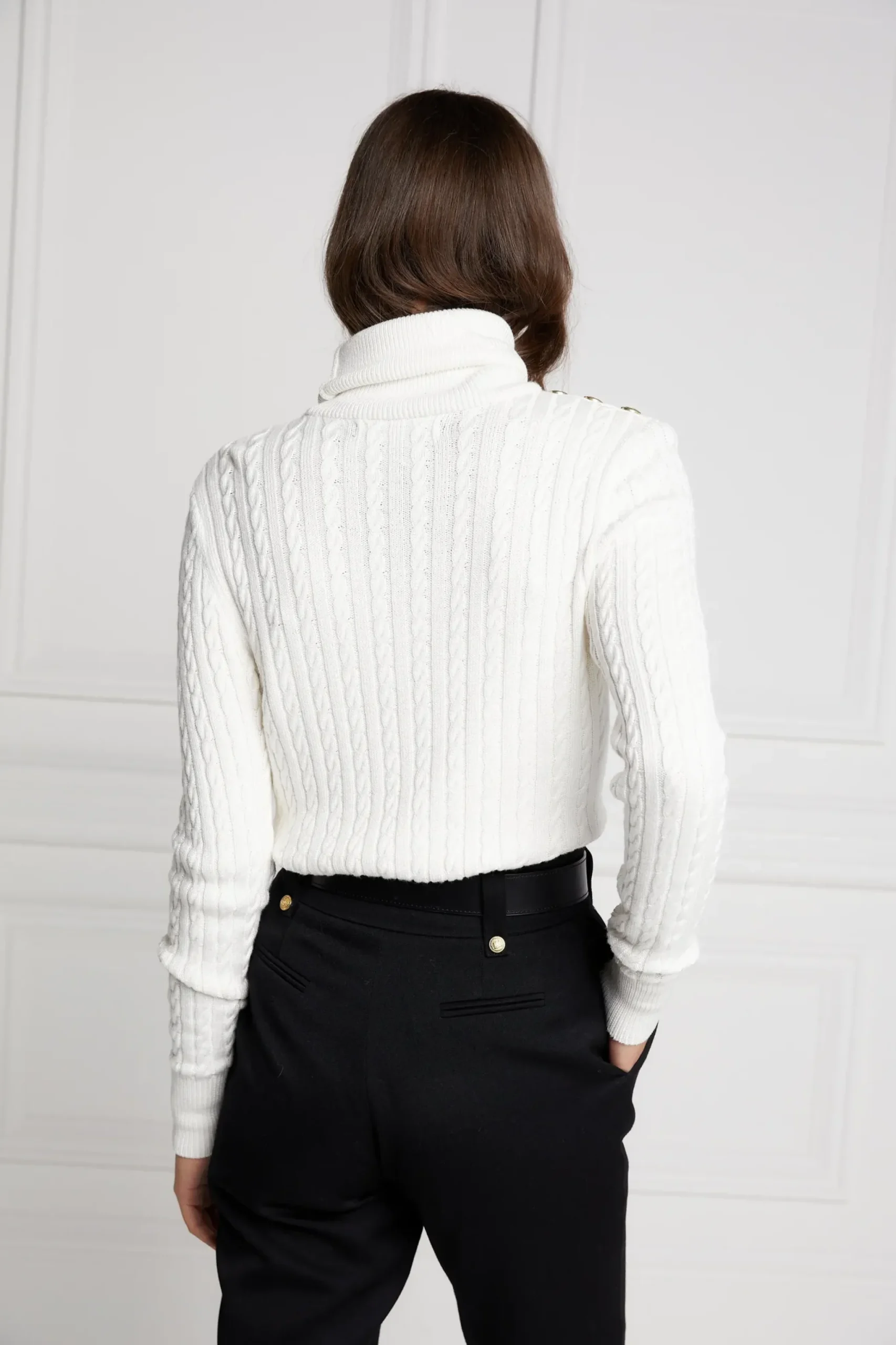 Holland Cooper Seattle Roll Neck Cable Knit Winter White Discount