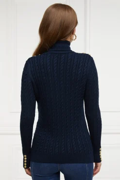 Holland Cooper Seattle Roll Neck Cable Knit Ink Navy Outlet
