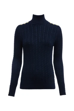 Holland Cooper Seattle Roll Neck Cable Knit Ink Navy Outlet