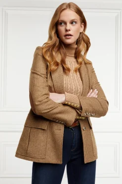 Holland Cooper Seattle Roll Neck Cable Knit Dark Camel Marl
