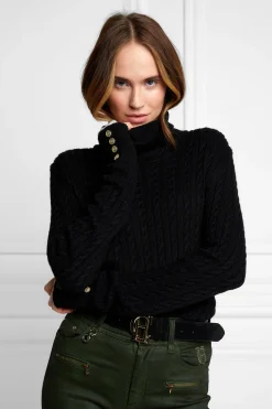 Holland Cooper Seattle Roll Neck Cable Knit Black Discount