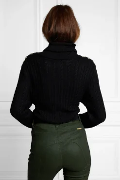 Holland Cooper Seattle Roll Neck Cable Knit Black Discount
