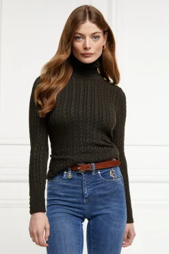 Holland Cooper Seattle Roll Neck Cable Knit Fern Green Discount