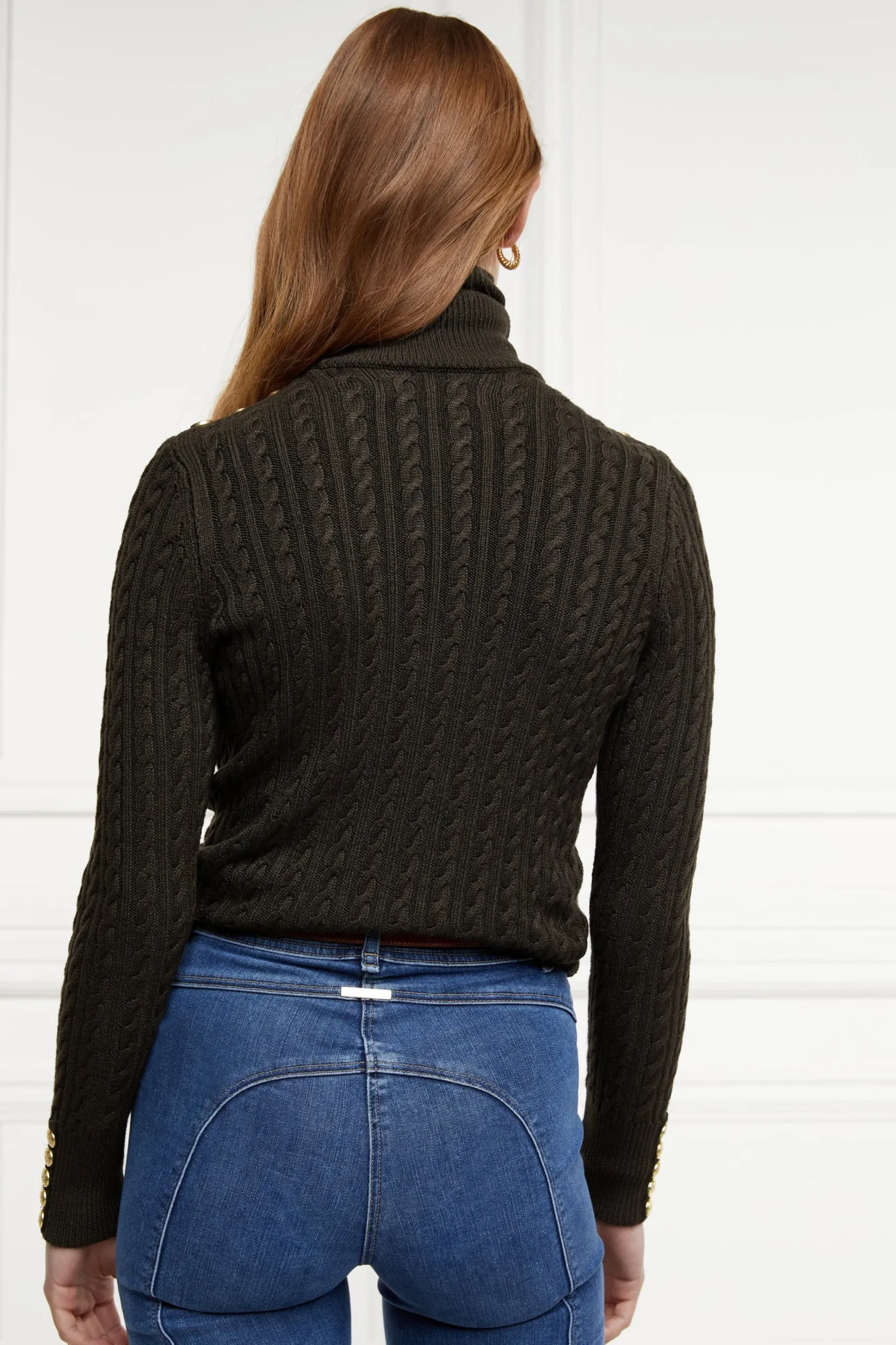 Holland Cooper Seattle Roll Neck Cable Knit Fern Green Discount