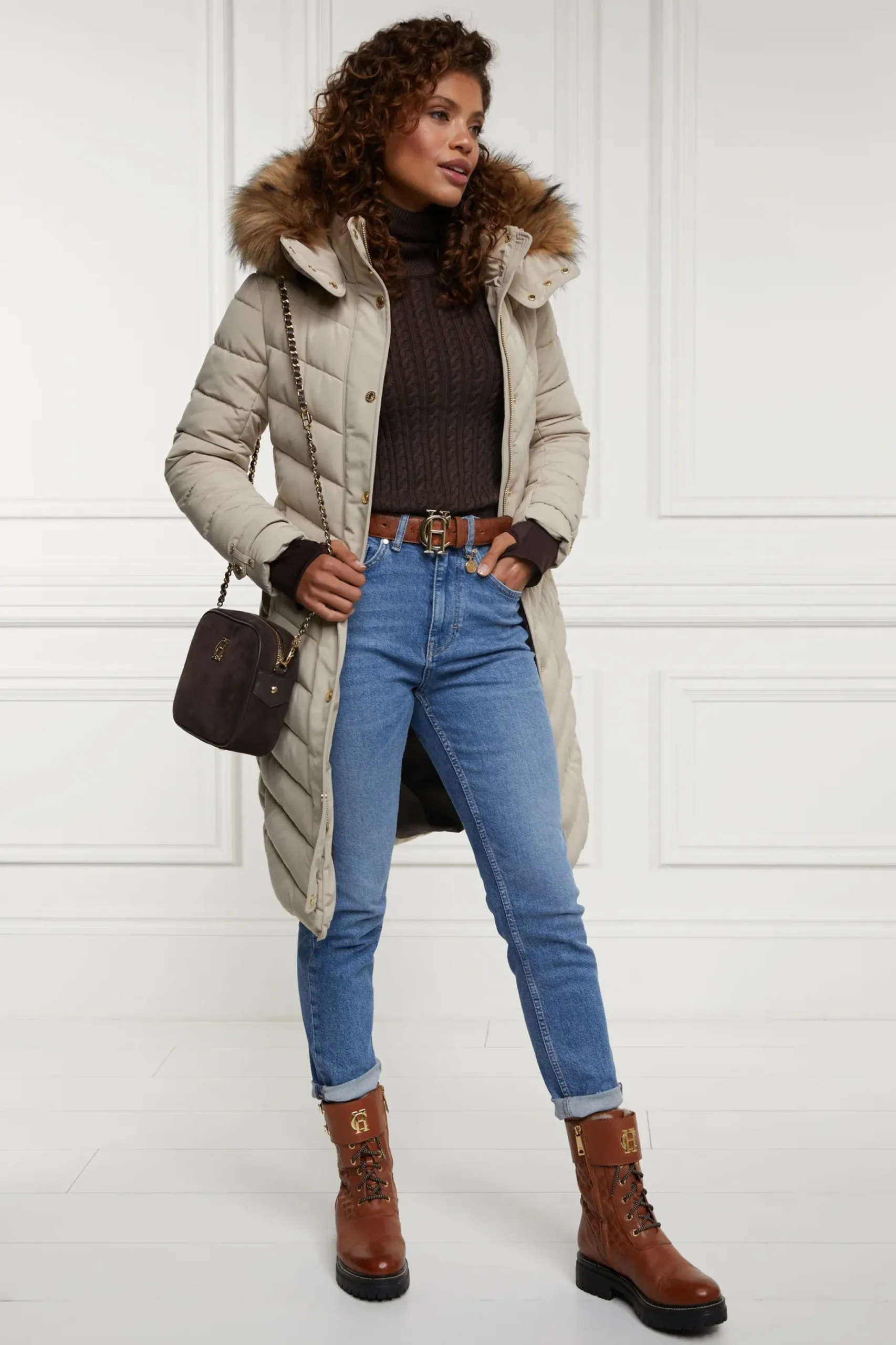 Holland Cooper Seattle Roll Neck Cable Knit Chocolate Sale