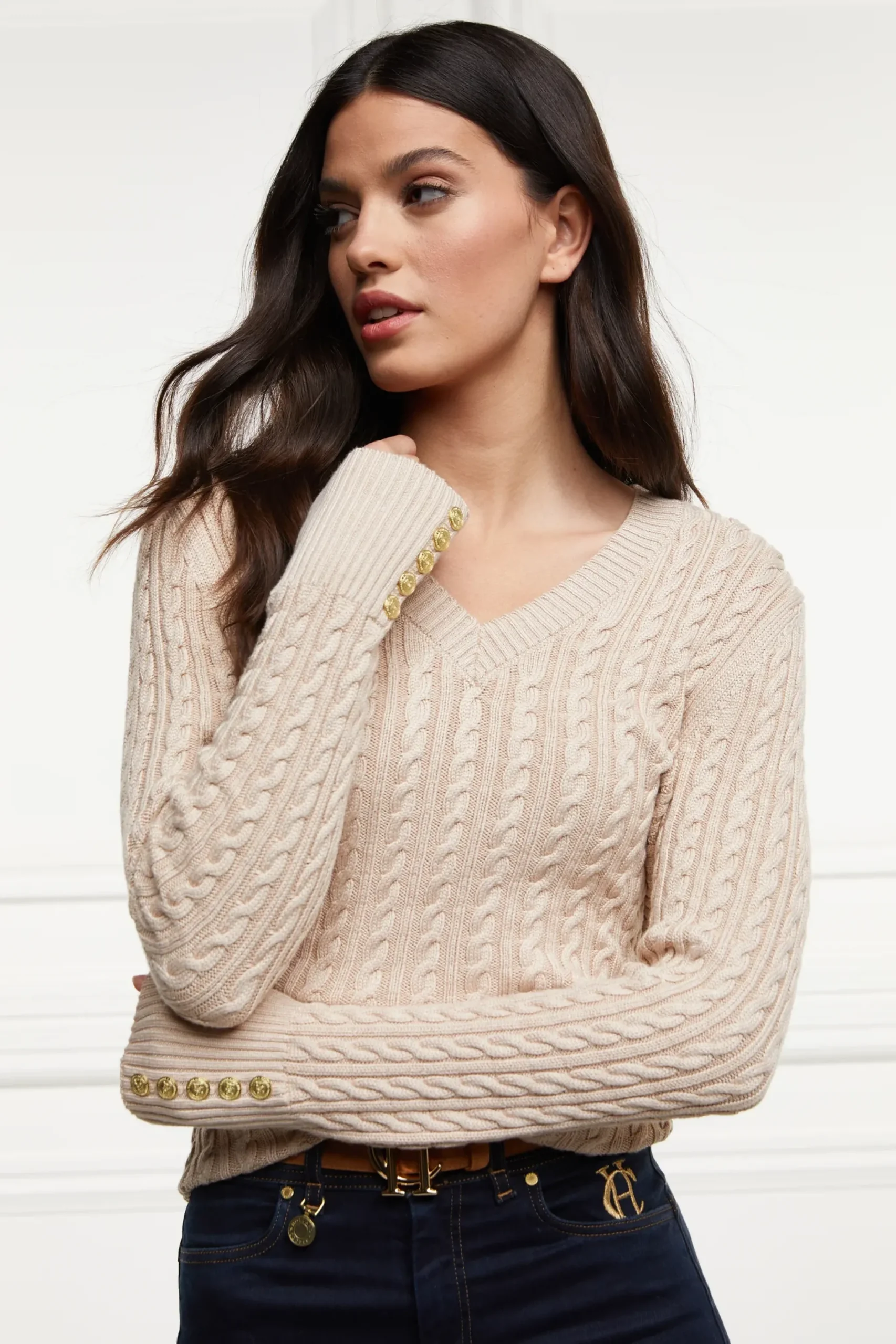 Holland Cooper Seattle V-Neck Knit Oatmeal Online
