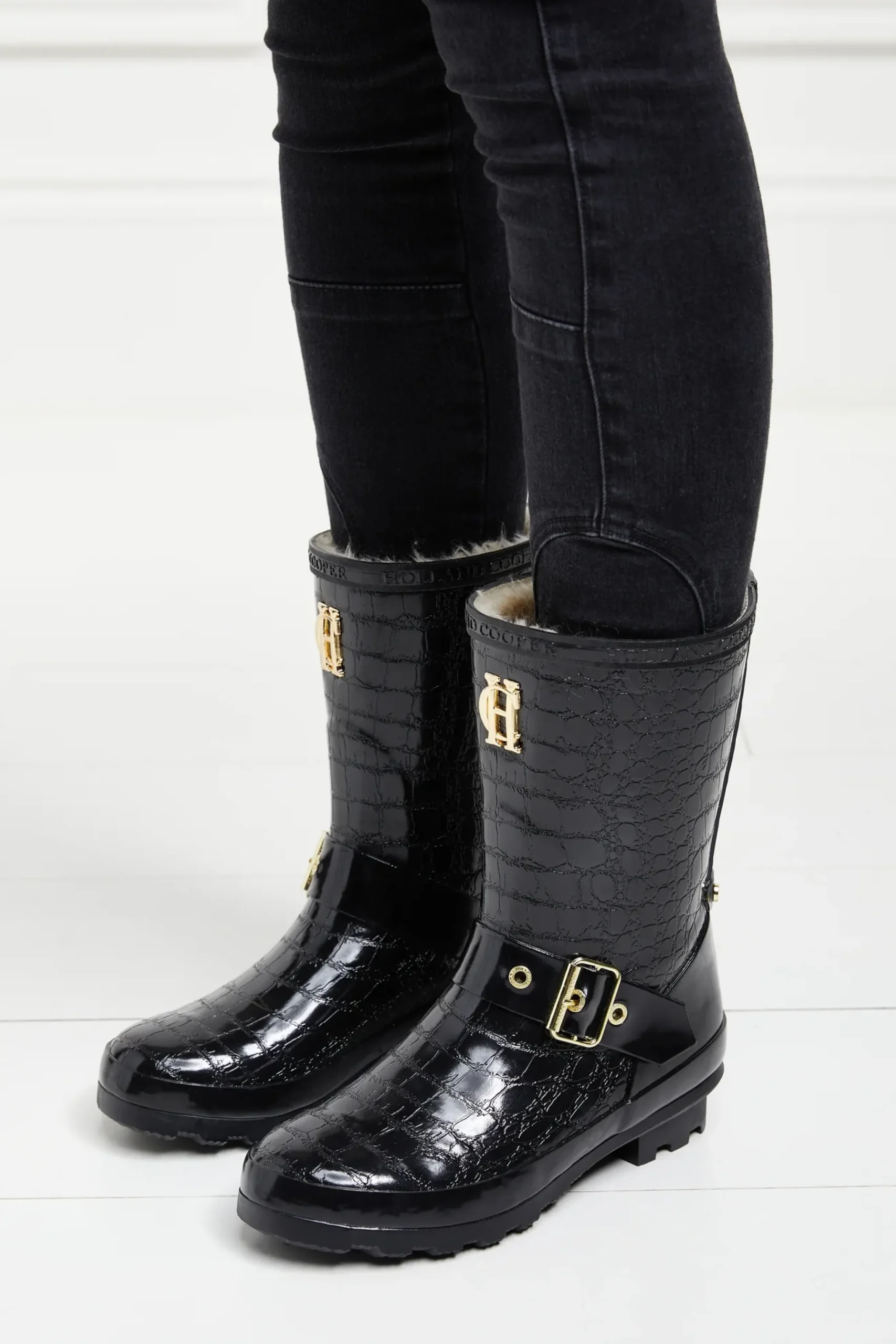 Holland Cooper Sherpa Lined Chelsea Wellington Black Croc Online