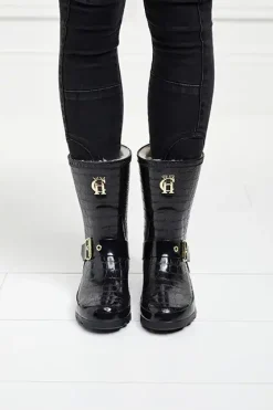 Holland Cooper Sherpa Lined Chelsea Wellington Black Croc Online