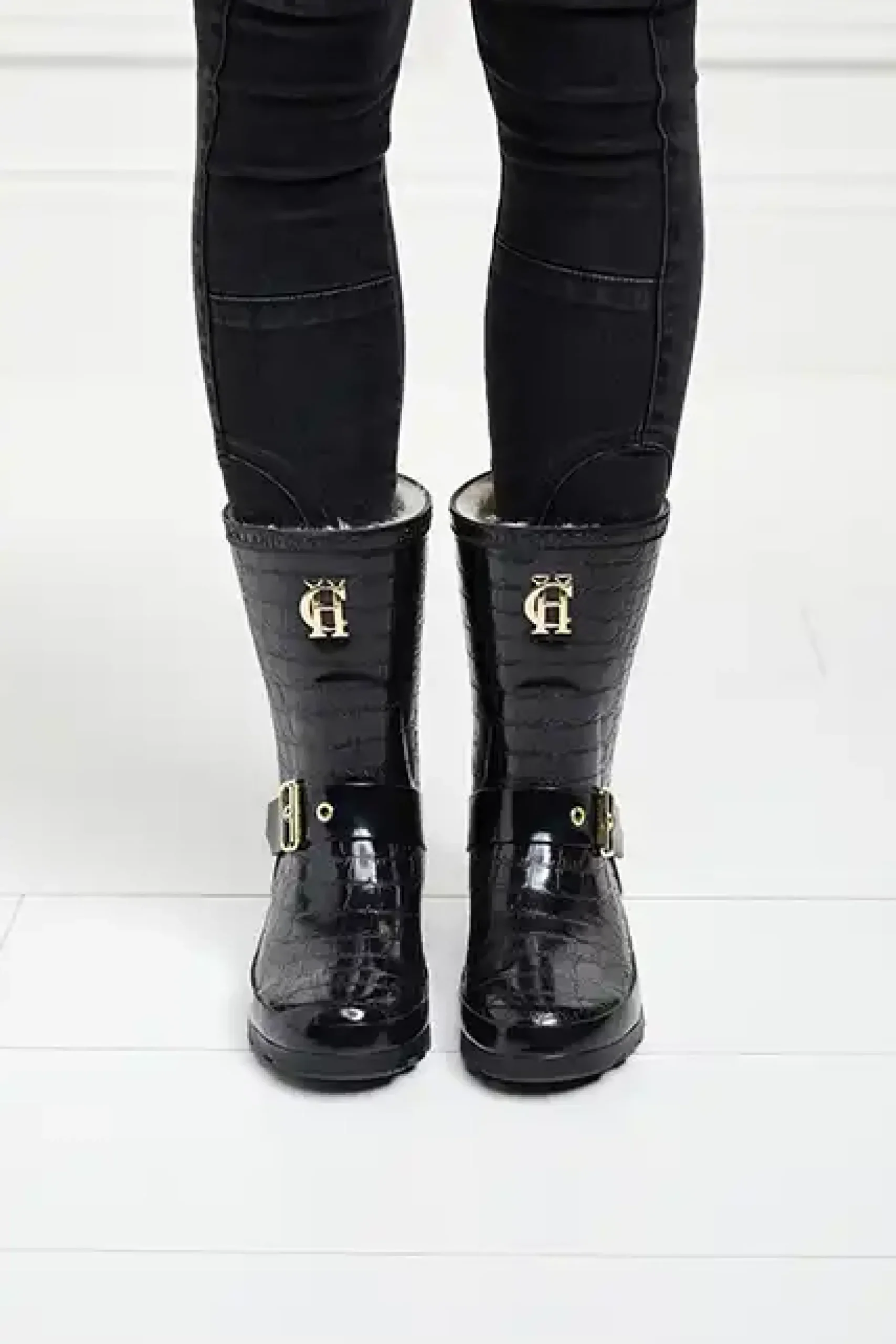 Holland Cooper Sherpa Lined Chelsea Wellington Black Croc Online