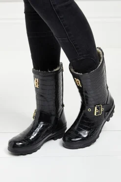 Holland Cooper Sherpa Lined Chelsea Wellington Black Croc Online