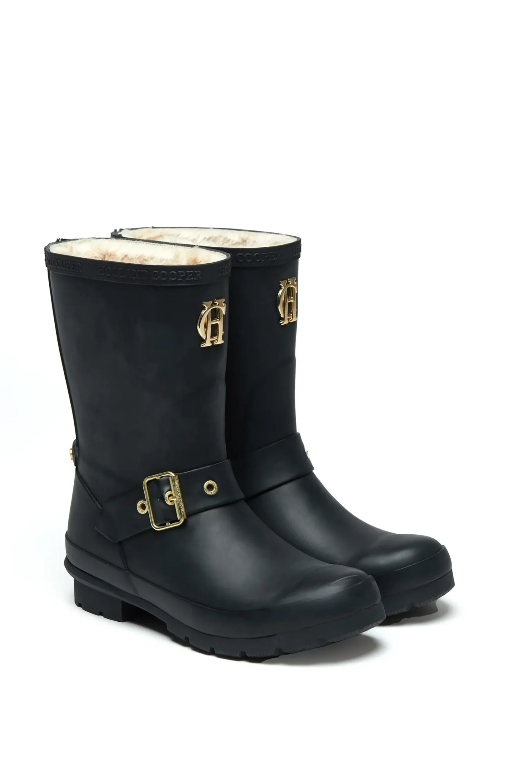 Holland Cooper Sherpa Lined Chelsea Wellington Matte Black Hot