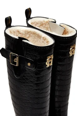 Holland Cooper Sherpa Lined Regency Wellington Black Croc