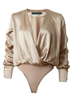 Holland Cooper Silk Bodysuit Champagne Clearance