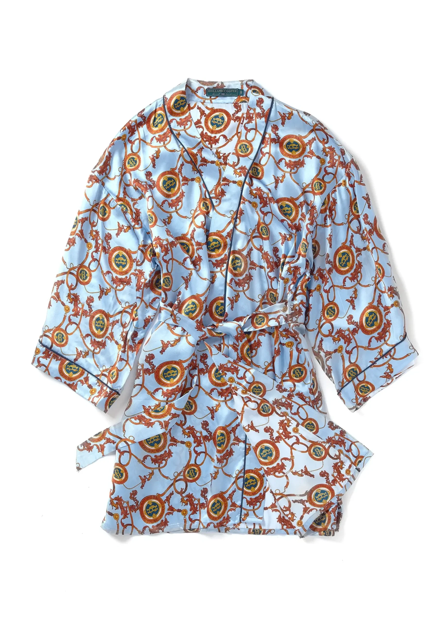 Holland Cooper Silk Dressing Gown Sky Blue Clearance
