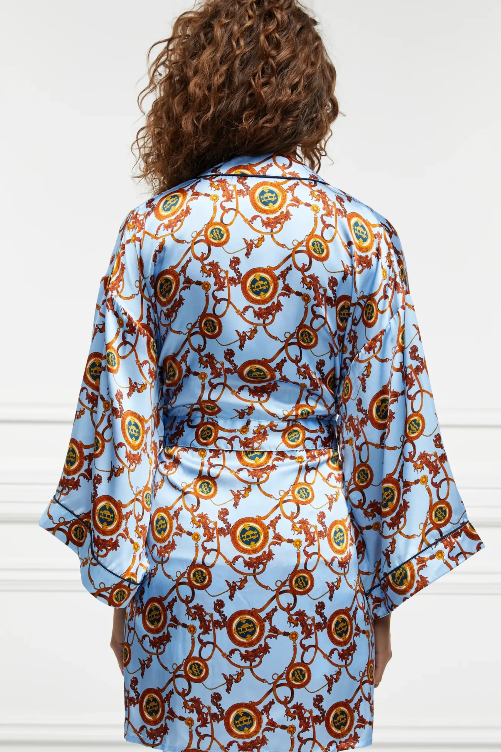 Holland Cooper Silk Dressing Gown Sky Blue Clearance