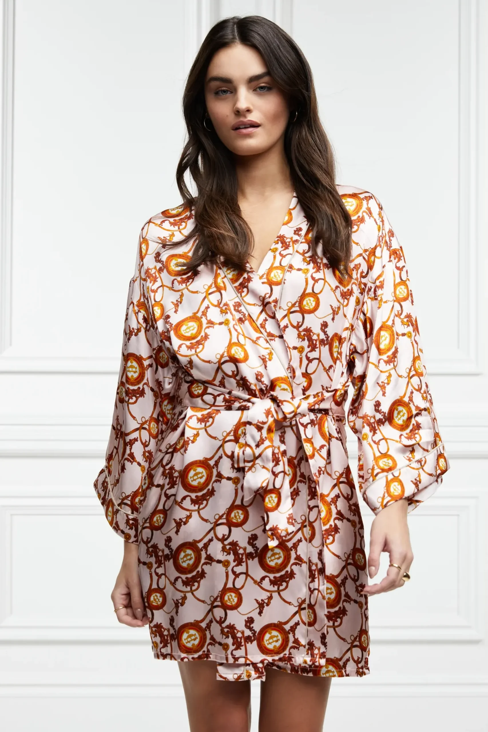 Holland Cooper Silk Dressing Gown Blush Hot