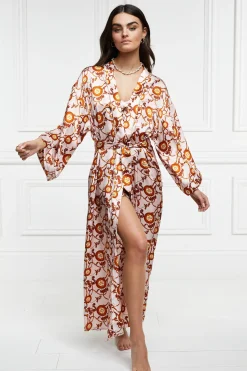 Holland Cooper Silk Full Length Dressing Gown Blush Online