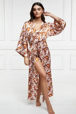 Holland Cooper Silk Full Length Dressing Gown Blush Online
