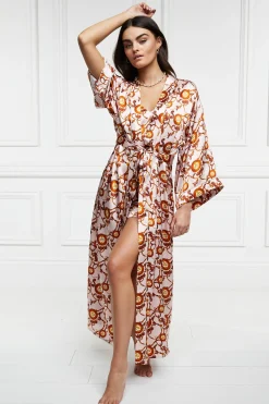 Holland Cooper Silk Full Length Dressing Gown Blush Online