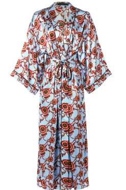 Holland Cooper Silk Full Length Dressing Gown Sky Blue Clearance