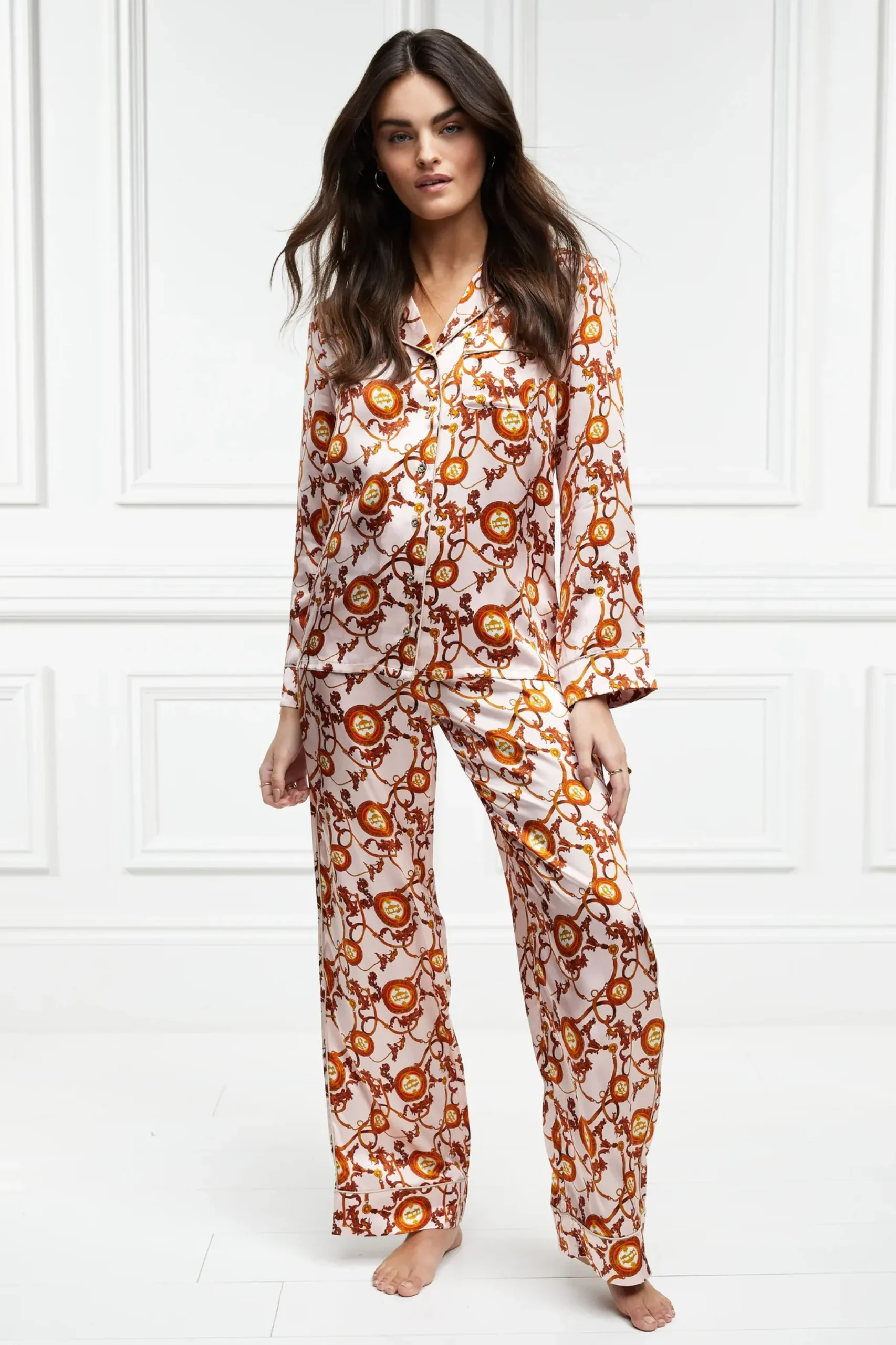 Holland Cooper Silk Pyjama Shirt Blush New
