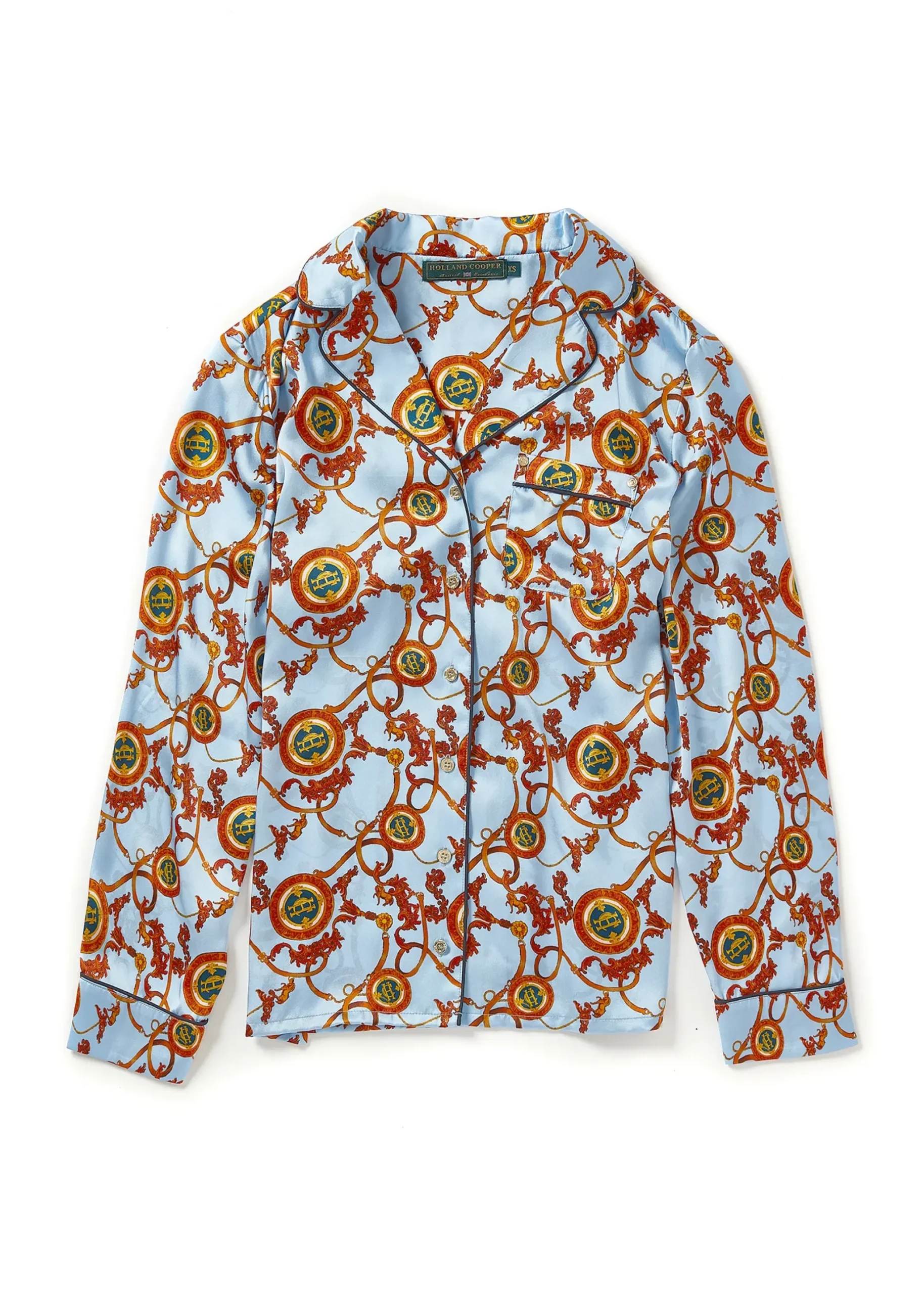 Holland Cooper Silk Pyjama Shirt Sky Blue