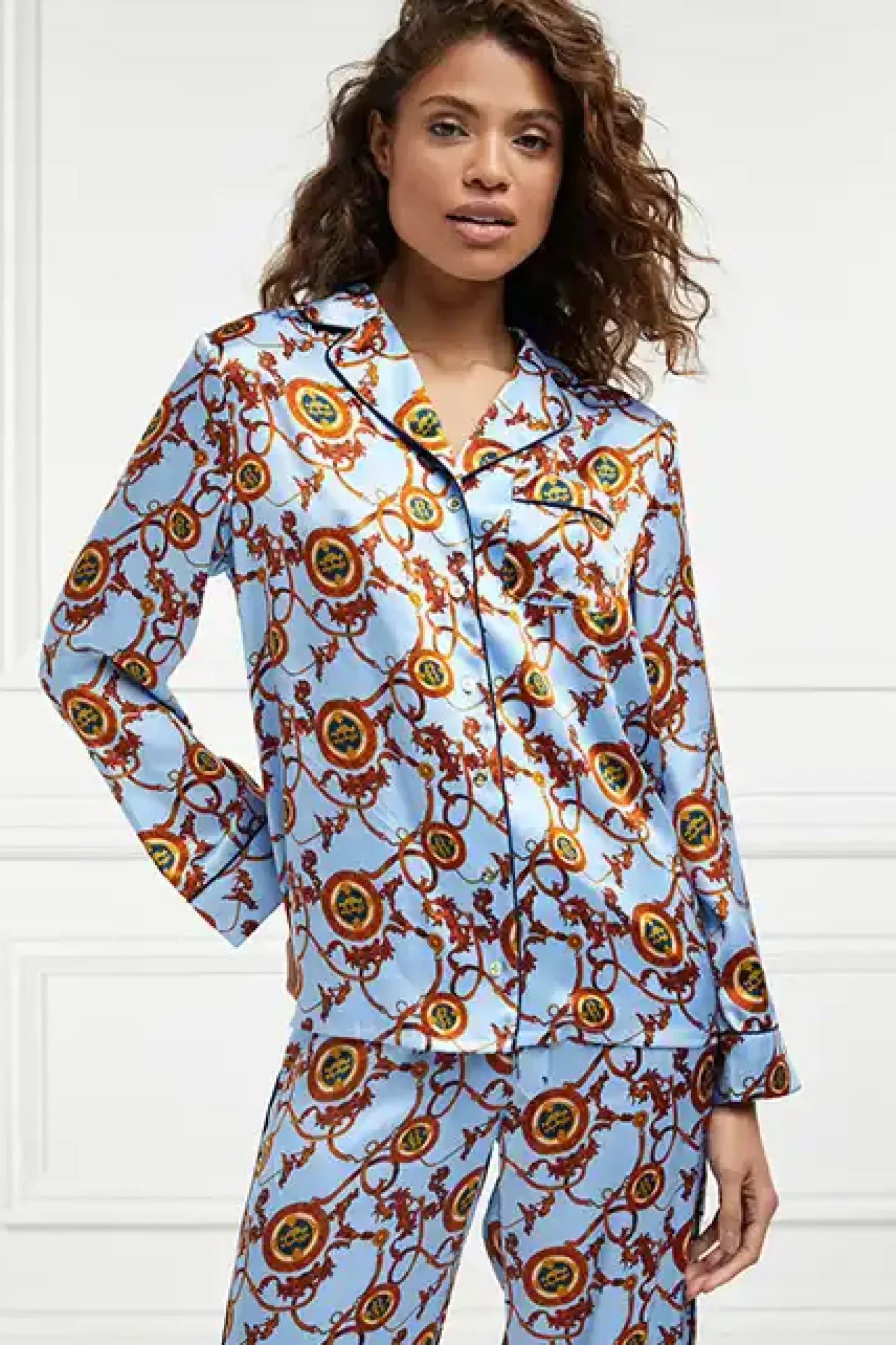 Holland Cooper Silk Pyjama Shirt Sky Blue