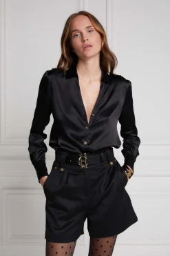 Holland Cooper Silk V-Neck Blouse Black Online