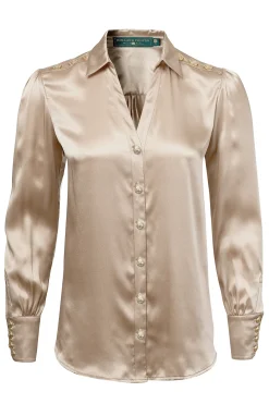 Holland Cooper Silk V-Neck Blouse Champagne Outlet