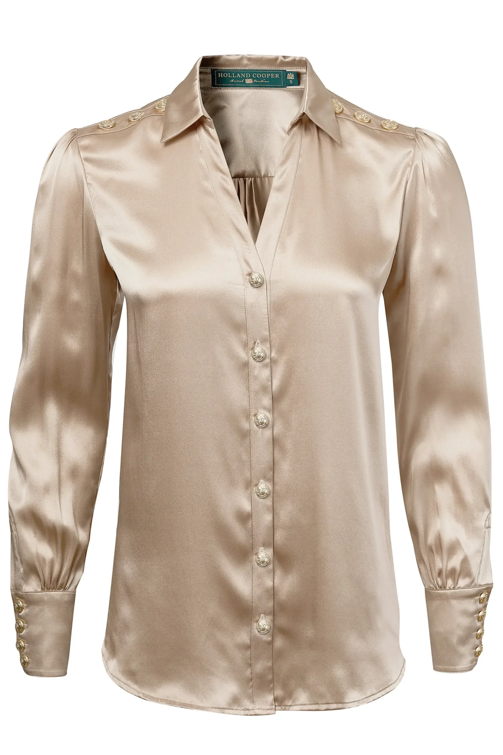 Holland Cooper Silk V-Neck Blouse Champagne Outlet