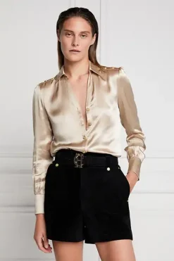 Holland Cooper Silk V-Neck Blouse Champagne Outlet