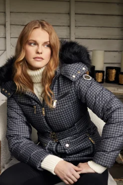 Holland Cooper Ski Jacket Mono Houndstooth Hot