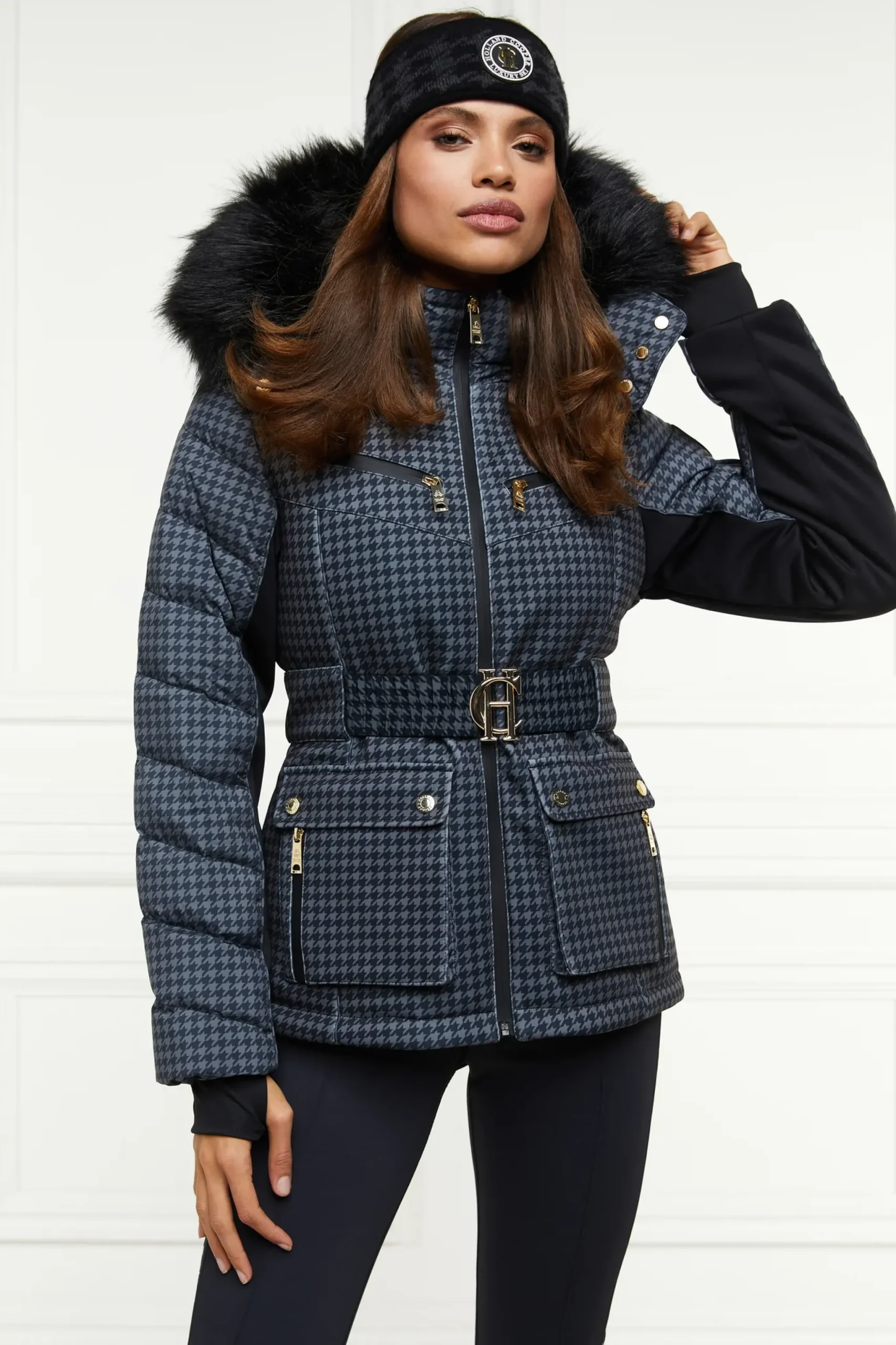 Holland Cooper Ski Jacket Mono Houndstooth Hot
