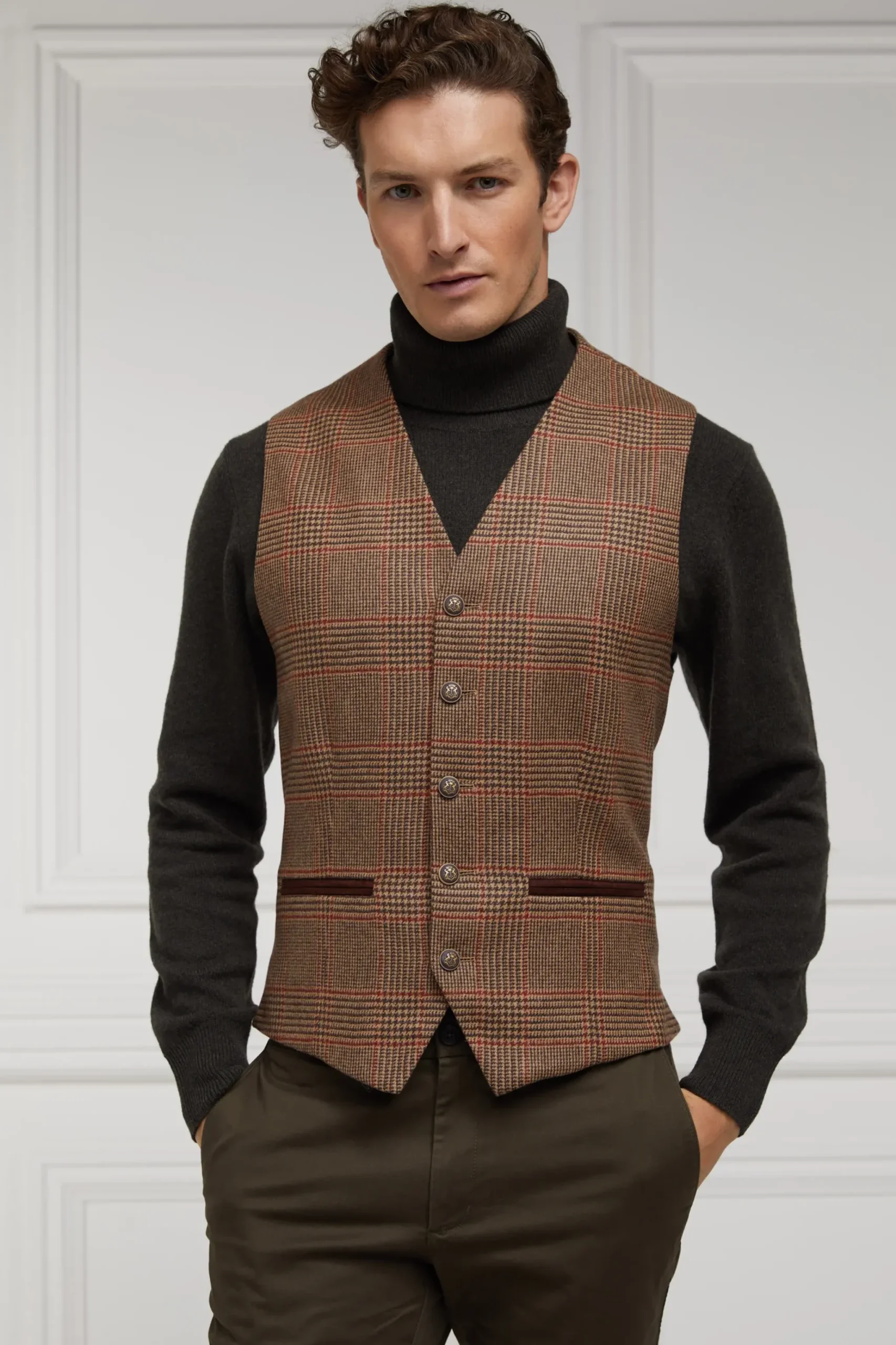 Holland Cooper St James Waistcoat Clarence Check Merlot Clearance