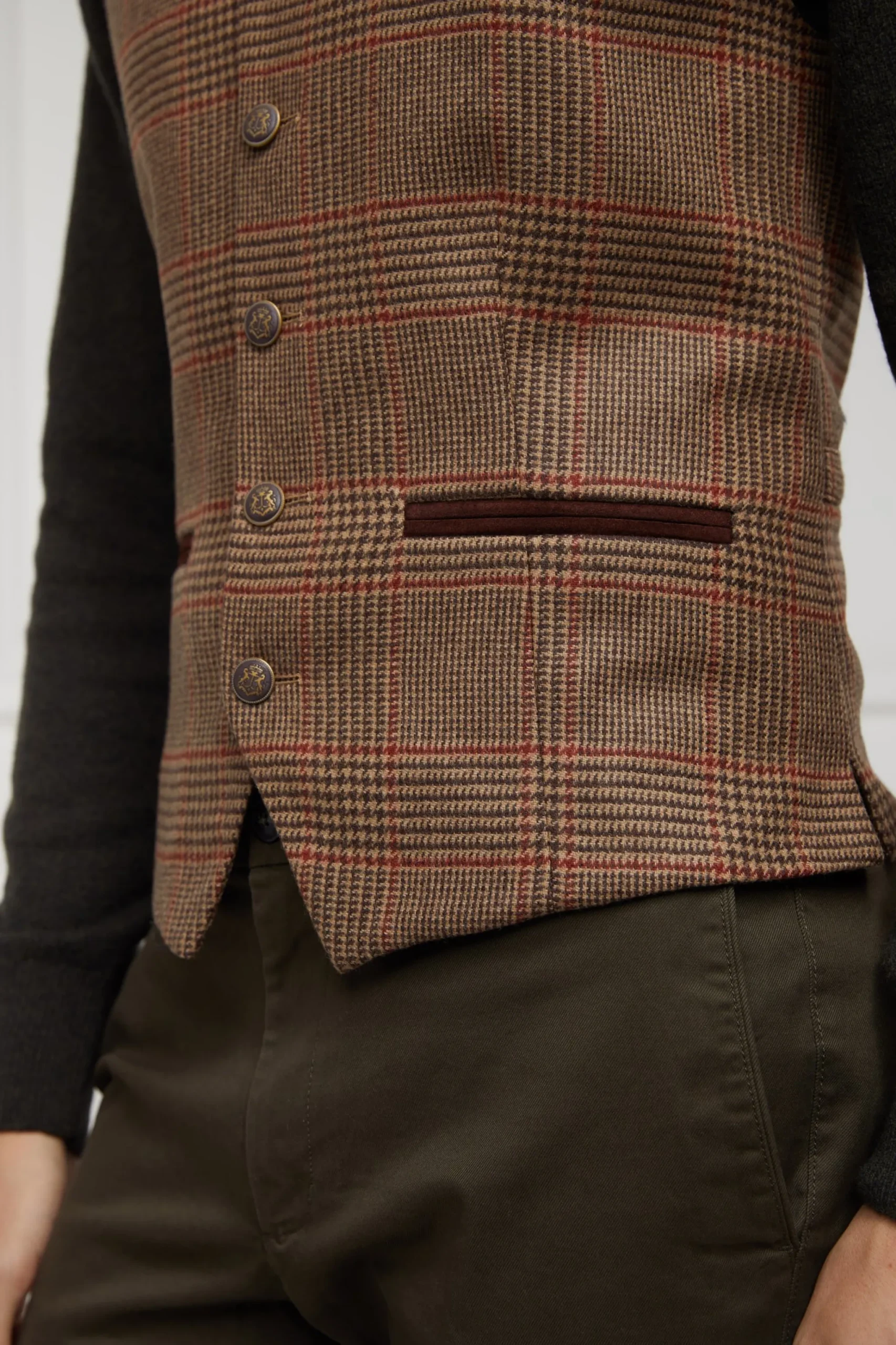 Holland Cooper St James Waistcoat Clarence Check Merlot Clearance