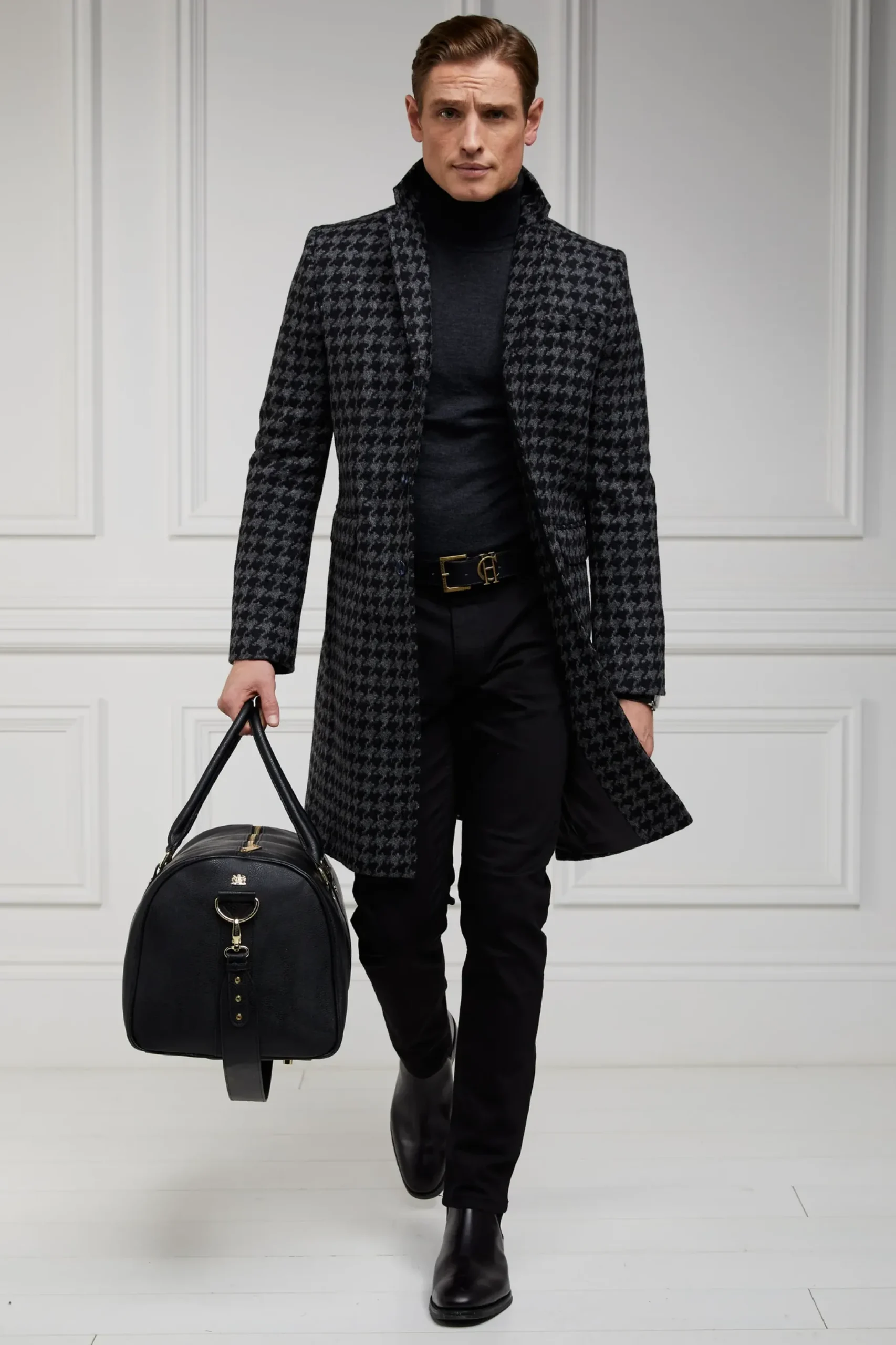 Holland Cooper The Cheltenham Coat Large Scale Charcoal Houndstooth Discount