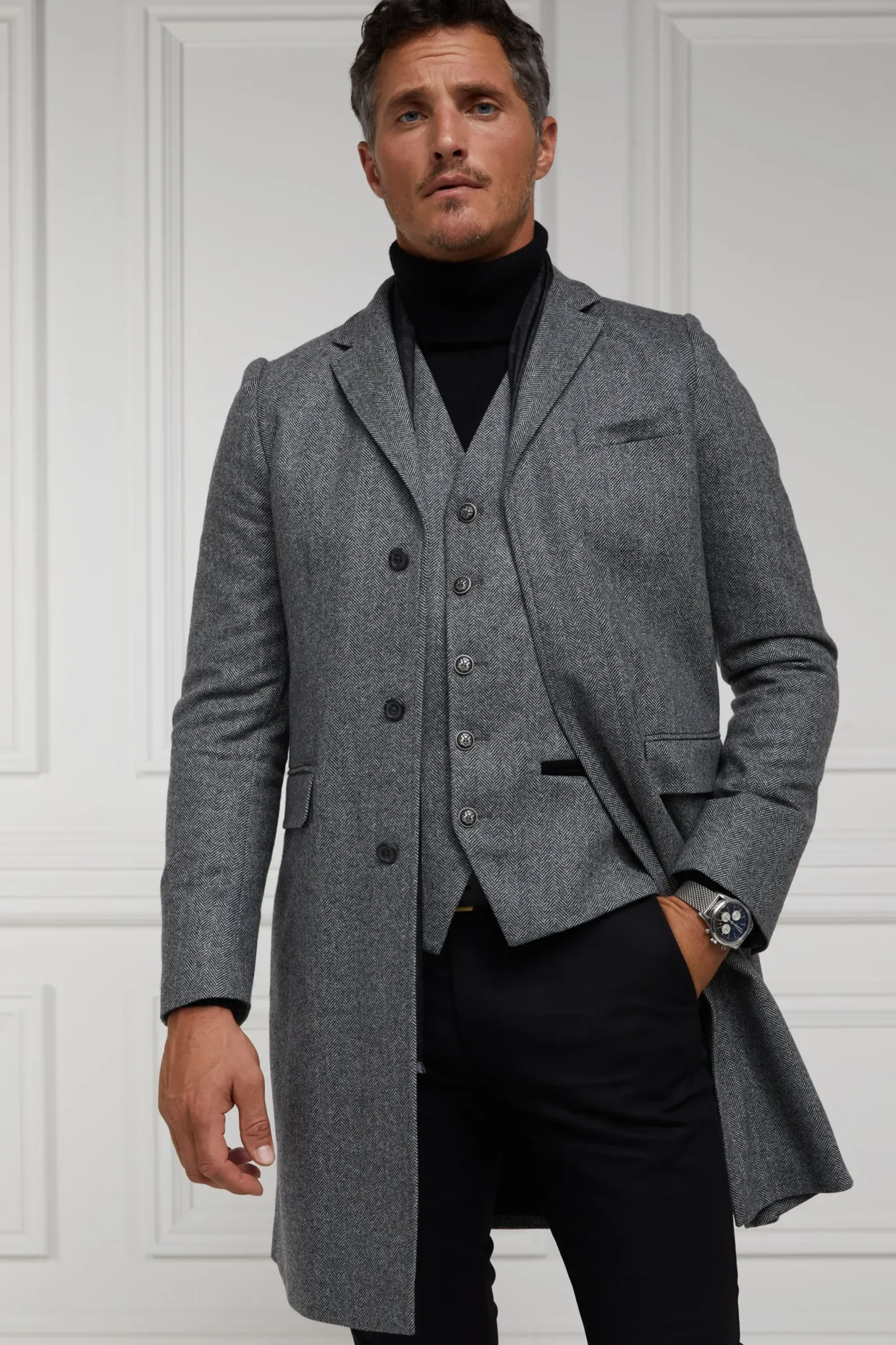 Holland Cooper The Cheltenham Coat Mono Herringbone New