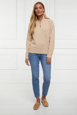 Holland Cooper Tori Half Zip Knit Camel New
