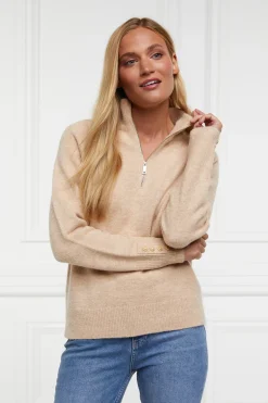 Holland Cooper Tori Half Zip Knit Camel New