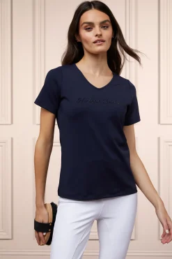 Holland Cooper Training V-Neck Tee Ink Navy Discount