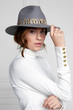 Holland Cooper Trilby Hat Double Feather Band Light Grey Online