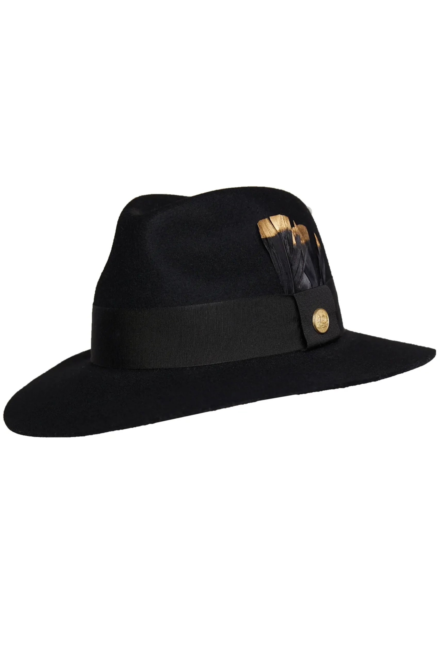 Holland Cooper Trilby Hat Gold Feather Black Hot